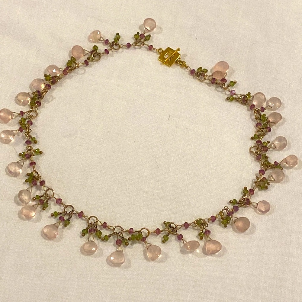 NEIMAN MARCUS SEMI PRECIOUS STONES OF ROSE l QUARTZ ,PERIDOT AND AMETHYST